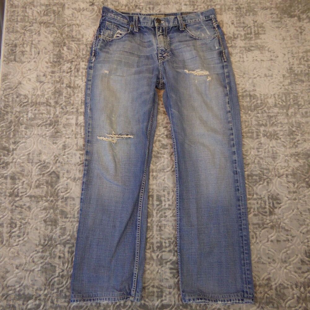 BKE Jeans Mens 33L 33x31 Blue Tyler Straight Leg Denim Distressed Casual Preppy